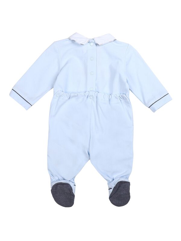 Boys Light Blue Nappy Opening Babysuit image number 1